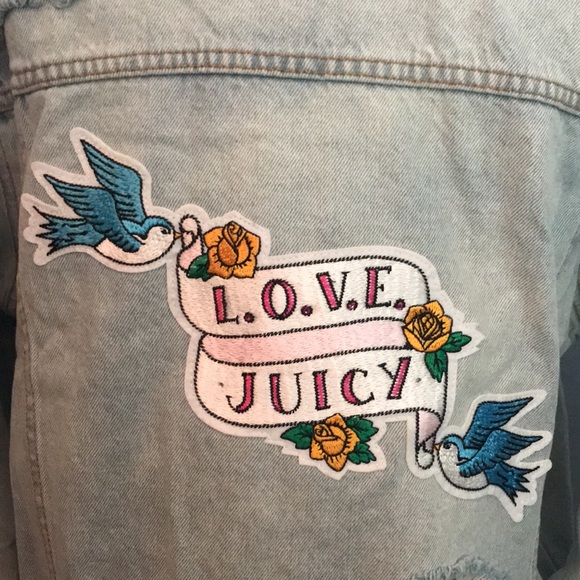 🆕 Juicy Couture Tattoo Patch Denim Jacket L - Picture 9 of 13